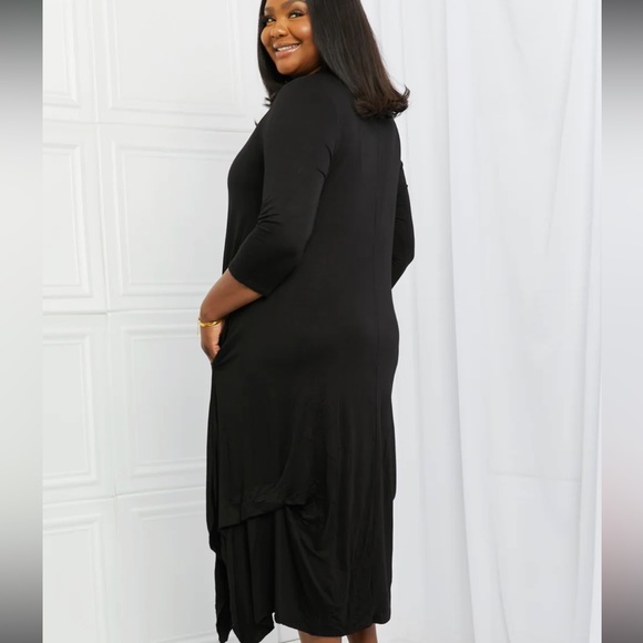 Plus Size Asymmetric Rushed Hem Midi Dress Black - Picture 2 of 10